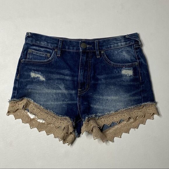 Free People | Factory Distressed High Rise Denim Shorts - Picture 1 of 3